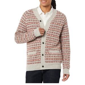 AMAZON ESSENTIALS Men's Lambswool Cardigan Button Up Aztec Pockets Size XL Tall